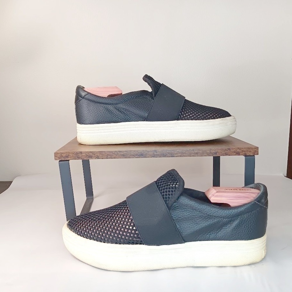 Dolce Vita Mesh Leather Slip On Sneakers Womens 9 Black Platform Elastic - Picture 2 of 6